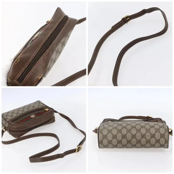 GUCCI GG Supreme Web Sherry Line Bag PVC Beige Gold 56 02 087 Auth BA7251